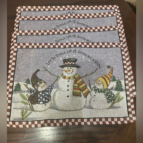 Other - New Set of 4 Tapestry Style Snowman Placemats Size 19” x 13”. Whimsical Holiday